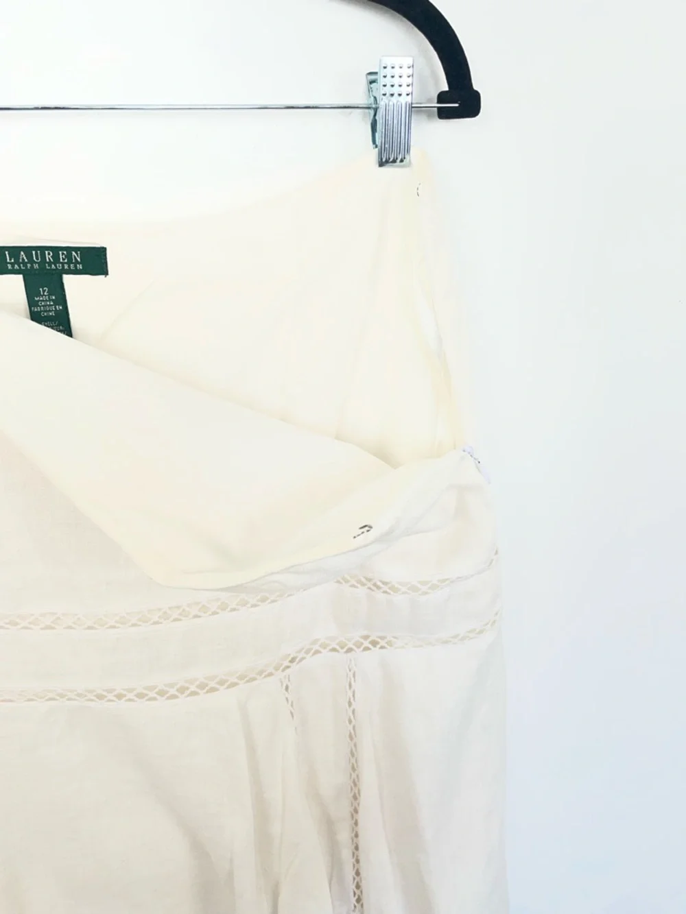 Lauren Ralph Lauren Linen Boho Embroidered Lattace Women's 12 Off White Skirt - Picture 8 of 9